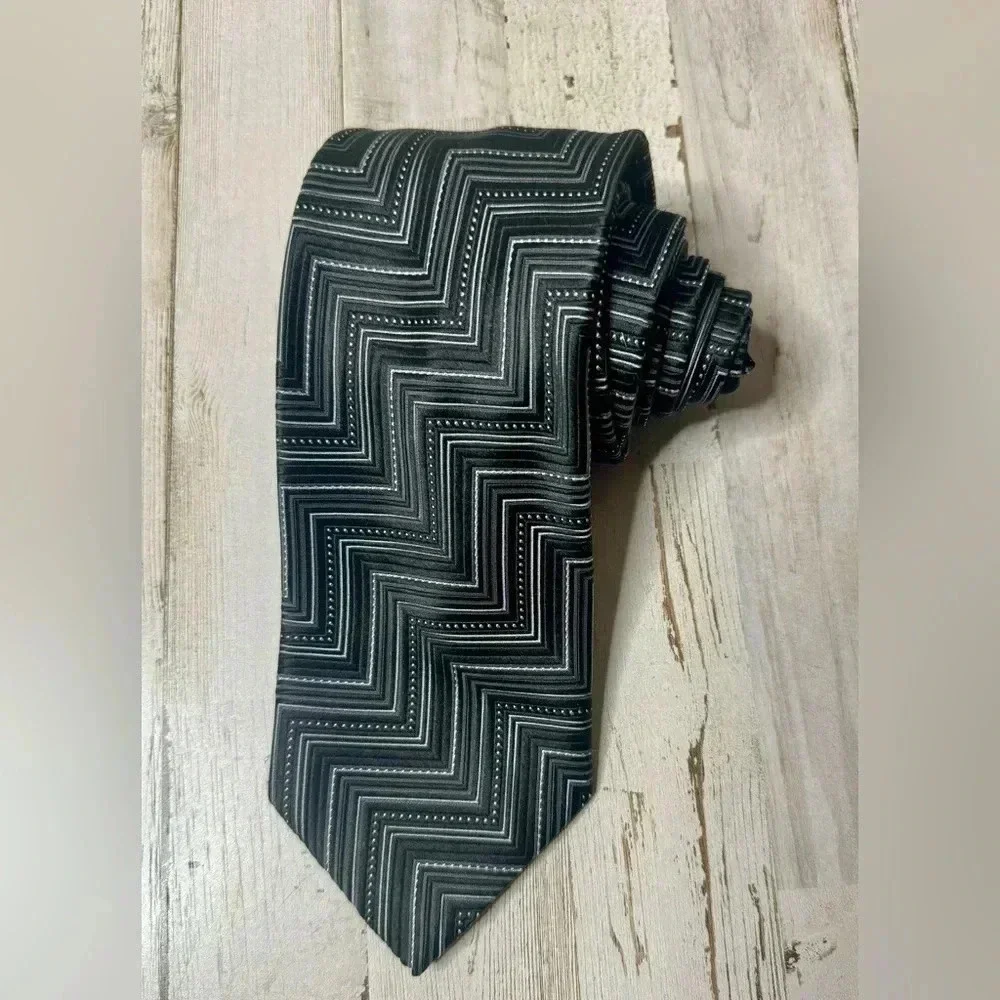 LOUIS DELL' OLIO Men's Tie 100% Silk Made in Italy Black Geometric